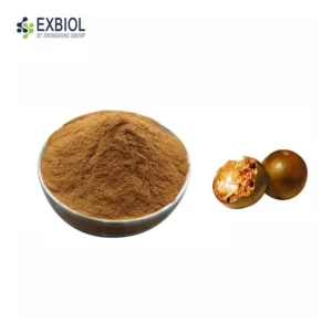 Bulk Monk Fruit Extract 50% pure off-white powder in industrial 25kg packaging, Exbiol factory batch production.