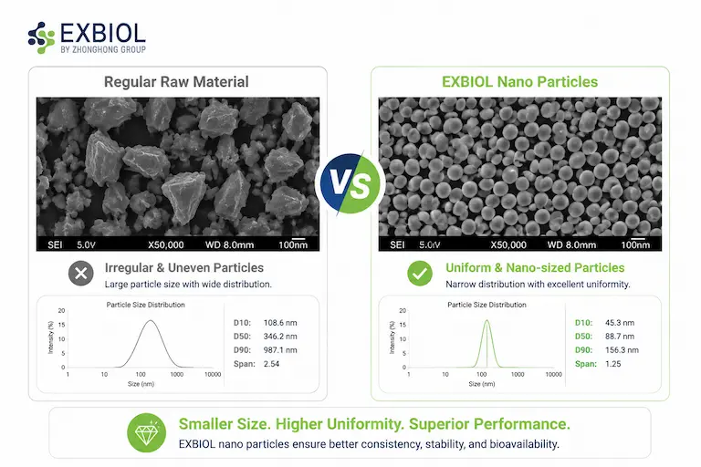 SEM comparison of particle size distribution